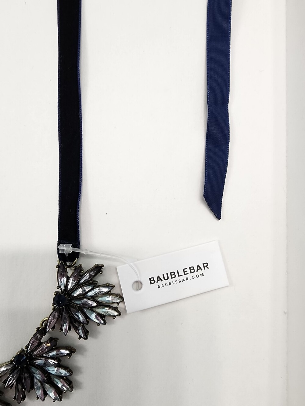 NEW! BaubleBar Smoky-Grey and Deep Navy Blue Crystal Ribbon Necklace - Picture 3 of 5